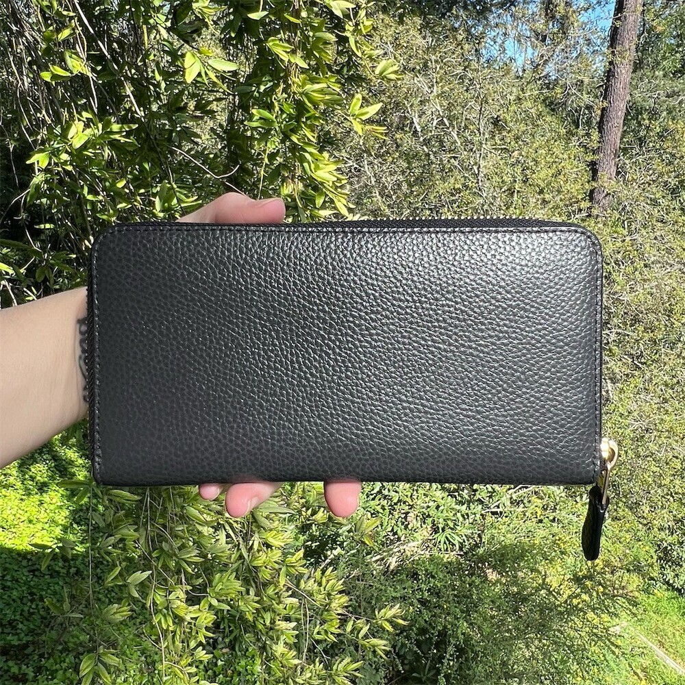 COACH Long Zip-Around Wallet Midnite Pebble Leather w Gold Hardware AUTHENTIC - Picture 2 of 10